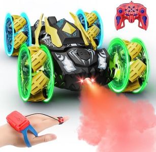 Remote Control Car Boys Toys: RC Cars 360°Flip 2.4Ghz Double Sided 4WD Transform Off Road for Rotating Hand & Remote Control Drift Stunt Cars Toy 6 7 8 9 10 11 12 Year Old Kids Girls (Yellow)