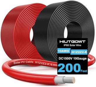 Hiutgowt 2x200Ft Solar Wire 10AWG, Solar Cables, Solar Extension Cable, 10 Gauge Tinned Copper PV Wire for Roofs RV Boat Automotive Camping Solar Panels Solar Chargers