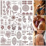 MAYCREATE® Tattoo Sticker 12 Sheets Mandala Temporary Tattoo for Women Girls Brown Lotus Flower Arm Band Tattoo Waterproof Henna Tattoo Stickers for Hands, Body, Arm, Feet