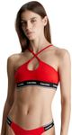 Calvin Klein Women Bikini Top Halter Bralette Wireless, Red (Cajun Red), XL
