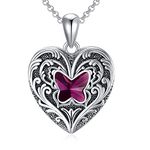 SOULMEET Purple Crystal Butterfly Heart Locket Necklace That Holds 2 Pictures Photo Custom Jewelry Personalized Locket Sterling Silver(Locket only)