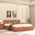 STRATA FURNITURE Solid Sheesham Wood Queen Size Bed with Box Storage | Wooden Double Bed Cot Palang Furniture for Bedroom Living Room Home (Honey Finish)