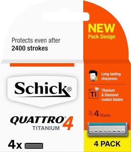 Schick - Quattro Titanium 4 for Men | Razor Blade Refills | 4 Pack | Titanium & Diamond Coated Blades