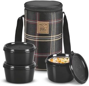 MILTON Lofty Lunch Box with Insulated Fabric Bag, Microwave Safe & Leak Proof, 3 Inner Steel Containers with BPA Free Lids (1 x 320 ml, 2 x 450 ml Each) for Office, School, College - Black