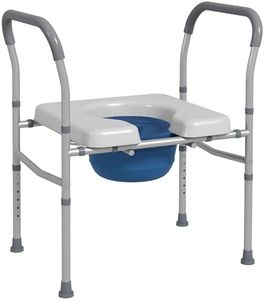 HOMCOM Siège de Toilette percé Multifonctionnel 4 en 1 avec Hauteur réglable, siège rembourré avec poignée Charge Max. 136 kg Gris