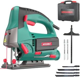 HYCHIKA 800W Jigsaw, Max. Cutting depth: 110 mm, 800-3000SPM, 6 adjustable speeds, 4 cutting modes, tilt angle ± 45 °, 6 saw blades with storage box for saw blade