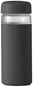 W&P Porter Glass Wide Mouth Bottle w/Protective Silicone Sleeve | Charcoal 16 Ounces | On-the-Go | Reusable Bottle | Portable and Lightweight | Dishwasher Safe