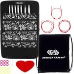 ChiaoGoo Knitting Needles Interchangeable Twist Red Lace Small 4-Inch Needle Set Bundle with 1 Artsiga Crafts Project Bag 7400-S
