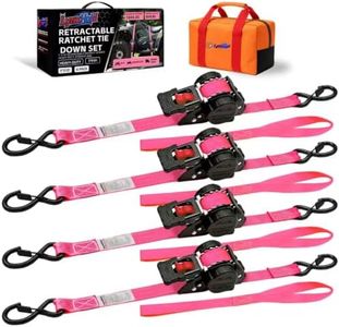 Retractable Ratchet Straps 1" x 13Ft, Heavy Duty Self Retracting Tie Down Straps, 1800lb Break Strength Auto Retract Cargo Straps for Truck, Trailer, Motorcycle, ATV, UTV, (Pink, 4 Pack)