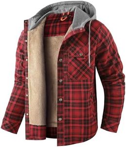 Mr.Stream Men's Hooded Coat Casual Thicken Plaid Work Flannel Snap Sherpa Lined Fleece Shirt Jacket 3252 Red S
