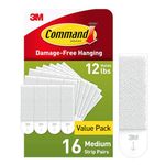 3M Command Plastic Picture Hanging Strips (White, Medium) - Pack of 16