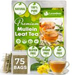 Lavendium, Premium 75 Mullein Leaf Tea Bags for Lungs, 100% Pure from Mullein Leaves. Loose Leaf Mullein Herbal Tea. Made with Natural Material Tea Bags. No Sugar, No Caffeine, No Gluten, Vegan.