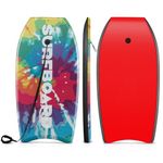 Goplus Boogie Boards for Beach, 41''/37''/33'' Lightweight Bodyboard with EPS Core, XPE Deck, HDPE Slick Bottom, Wrist Leash, Surfboard for Kids Adults Surfing (Rainbow Ink, 33-inch)