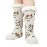 THREE POODLE Slipper Socks, Winter Warm Fuzzy Sherpa Socks, Non Slip Socks with Grips for Women Men Kids Christmas Gifts (Cat)