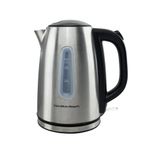 Hamilton Beach Rise Brushed Kettle, 1.7L, Stainless Steel, 3kW Rapid Boil, Boil Dry Protection, Auto Shut Off, Ergonomic Design, Push Button Lid, Water Level Window, 360° Base - HB01402B, Silver