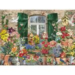 Bits and Pieces - 1000 Piece Jigsaw Puzzle for Adults 20" x 27" - Flowers Outside - 1000 pc Collage Flower Window Bird House Spring Butterfly Cottage Jigsaw by Artist Barbara Behr