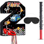 Racing Car Number 2 Pinata Pull Cord Two Fast Pinata Small Racing Pinata with Blindfold and Confetti for Boys Kids Racing Car 2nd Birthday Decoration, 16.5 x 13 x 3.1 Inches (Racing Car)