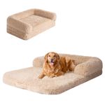 EHEYCIGA Foldable XXL Dog Bed, Memory Foam Orthopedic Dog Sofa, Waterproof Calming Pet Bed for Extra Large Dogs, Dog Couch Bed with Washable Removable Cover, Camel, 54" x 38" x 8.5"