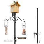 ERYTLLY Bird House Pole Mount Kit 80 Inch 2 Pair Hooks Multi Feeders Bird Bath Feeder Tray - Heavy Duty Adjustable Bluebird Feeder Support Rod Stand Set for Outside, Yard, Garden