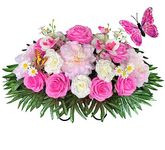 Headstone Flower Saddle, Artificial Cemetery Flower with Butterfly, Non-Bleed Colors, Grave Arrangement for Sympathy, Graveside Decoration，Easy Fit