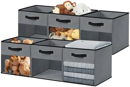 DECOMOMO Cube Storage Bins, 11 Inch Cube Storage Bin with Clear Window, Fabric Storage Bin for Clothes Toy Linen Closet Organizers and Storage (11" / 6pcs, Grey)