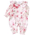 Winmany Newborn Baby Girl Jumpsuit Long Sleeve Floral Romper Infant Cotton Retro Overall Bodysuit Outwear Outfit (1, Pink, 0-3M)