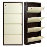 EQUAL 4 Door Mild Steel Shoe Rack for Home | Wall Mounted Metal Shoe Rack | 3 Year Warranty | Chappal Stand Organizer with Lock (15 x 65.5 x 143cm - White & Brown)