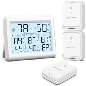 AMIR Indoor Outdoor Thermometer, 3 Channels Digital Hygrometer Thermometer with 3 Sensor, Temperature Humidity Monitor with LCD Display, Wireless Humidity Gauge for Home, Baby Room