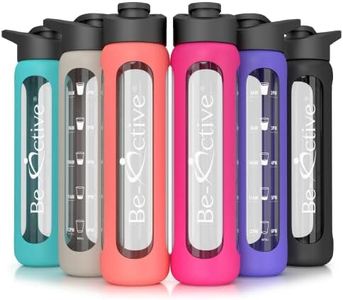 Be-Active Botella de agua de vidrio de 700 ml, tapa abatible con tiempos para beber, vidrio de borosilicato, botellas motivacionales, sin BPA, respetuosa con el medio ambiente (rosa intenso)