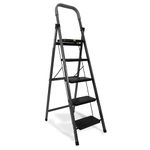 Equal 5-Step Ladder for Home | Carbon-Series Steel Folding Step Ladder with Wide Anti-Skid Steps | 5 Years Limited Warranty | 5 Step - Grey