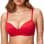 DOBREVA Women's Push Up Bra Plunge Wireless Comfortable T Shirt Padded Bras Deep Red 40DD