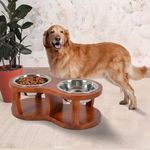 Pure Souls Skye Pet Feeder, Natural Acacia Wood Feeders Stand, Elevated Dog Bowls 1250 ml, Food Water Diner, Durable Double Bowl Feeding Stands for Dogs - Large (51 x 25 x 18 cm)