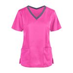 Womens Scrub Top with Pockets Solid Color Beauty Salon Costumes Mock Wrap Spa Nail Salons Beauty Tunics for Women UK Uniforms Work Tunics for Women Uniform Plus Size
