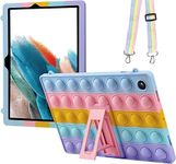 iXTRA Rainbow Pop it Tablet Case for Samsung Galaxy Tab A8 10.5 Case 2022 SM-X200/X205/X207 with Kickstand Shoulder Strap, Silicone Fidget Cute Bubble Case Pop Tab A8 Case for Kids Girls Women