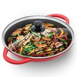 Hawkins 3 Litre Shallow Kadhai, Die Cast Non Stick Frying Pan with Glass Lid, Ceramic Coated Pan, Induction Shallow Frying Pan, Frying Pan, Red (IDCSK3G)