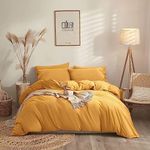 YORKSHIRE BEDDING King Size Duvet Cover Sets - Soft & Breathable Brushed Microfibre Plain Duvet Cover with Pillow cases - Button Closure Quilt Cover Bed Set - Ochre