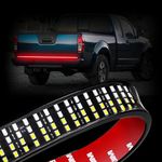 Tailgate Light Bar 60 Inch Quad Row & 3 Color LED Tailgate Light Strip for Trucks Pickup Trailer SUV RV Van Red Brake Running White Reverse Amber Turn Signal Double Flash Light No Drill Install