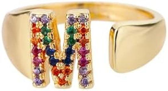 NEDOES Anelli con lettera zircone arcobaleno per donna Anello in acciaio inossidabile color oro Anelli per coppie di nozze regolabili Gioielli Boho