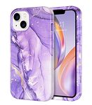 YINLAI for iPhone 13 Case Marble Pattern 3 in 1 Full Body Rugged Hard PC Back Cover Bumper, Soft Silicone Drop Shockproof Protection Girly Women Case for iPhone 13 6.1 Inch, Purple