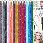 Fairy Hair Tinsel Kit 4000 Hair Glitter Strands 48 Inch Heat Resistant Tinsel Hair Extensions 20 Colors Sparkling Shiny Highlights Hair Tinsel with Tools for Christmas Halloween New Year Cosplay Party' specified