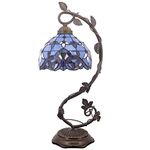 Tiffany Desk Lamp W8H20 Inch Lavender Stained Glass Table Reading Light Blue Purple Baroque Style S003C WERFACTORY Lover Living Room Bedroom Coffee Bar Dresser Bookcase Craft Gifts