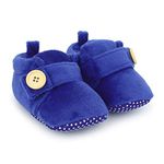 superminis Baby Girls And Baby Boys Velvet Soft Base Booties/Shoes With Wooden Button (6-12 Months, Dark Blue)