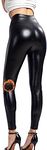 ZPLxi Women's Thermal PU Leggings Fleece Lined Tights High Waist Wet Look Faux Leather Skinny Stretchy Tights Pants Trousers