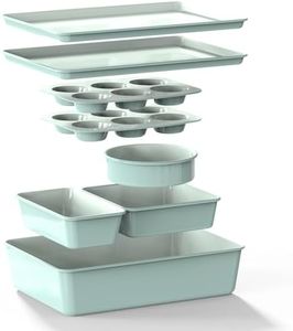 Larder & Vine 8-Piece Stackable Bakeware Set, Ceramic-Coated Nonstick Baking Pan Set, Non-Toxic, with Baking Sheets, Muffin Pan, Loaf Pan & Cake Pans, Sage