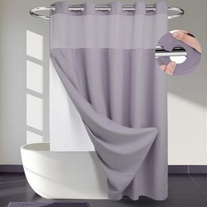 Heavyweight No Hooks Required Dotted Waffle Weave Shower Curtain with Snap in Liner - 71W x 74H,Hotel Grade,Spa Like Bath Curtain,Lilac