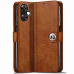 TheGiftKart Flip Cover Back Case for OnePlus Nord CE 3 Lite 5G | Genuine Leather Finish | Designer Button | Inbuilt Pockets & Stand | Flip Cover Back Case for OnePlus Nord CE 3 Lite 5G (Brown)