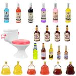 MEMOVAN Toilet Cake Topper 1PC and Miniature Wine Bottles Cake Cupcake Toppers 21PCS, Funny Mini Toilet Toy Dollhouse Cake Decorations for Bachelorette Party Or Birthday 21 and Up Girl Party