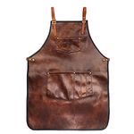 ERYUE Chef Apron for Men Women Waterproof Leather Apron with Pockets Cross-Back Straps for Kitchen BBQ Cooking Barber Barista Apron Handworking