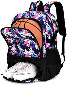 Hsmihair Basketball Backpack Large Sports Bag for Men&Youth,Gym Bag with Separate Ball & Shoes Compartment,Travel Bag for Basketball,Soccer,Volleyball (Pink Camo)
