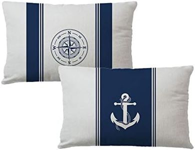 7COLORROOM 2Pack Nautical Sailing Throw Pillow Cover Navy Blue with Anchor/Compass Pattern Rectangular/Waist Cushion Cover Ocean Beach Home Decor Pillowcases 12"×20",for Sofa Couch Patio (12"×20")